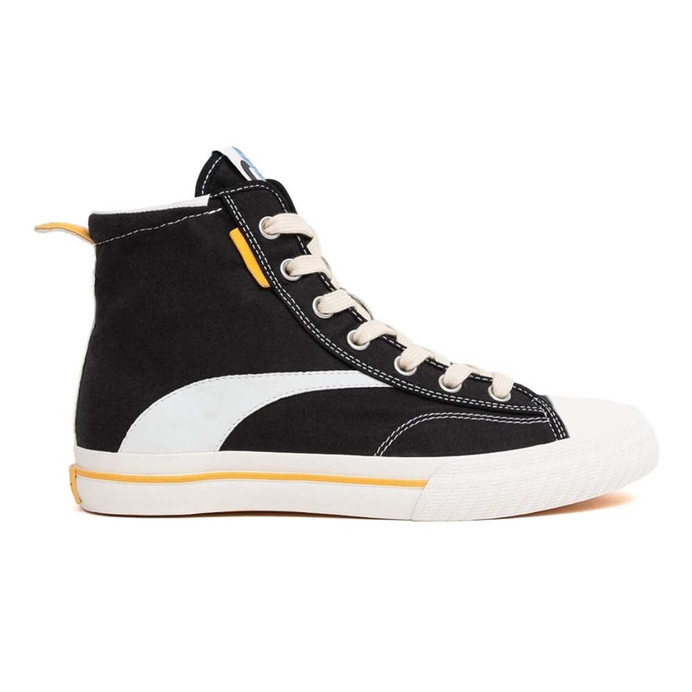 High-Top Women's Black and White Sneakers with Yellow Accent